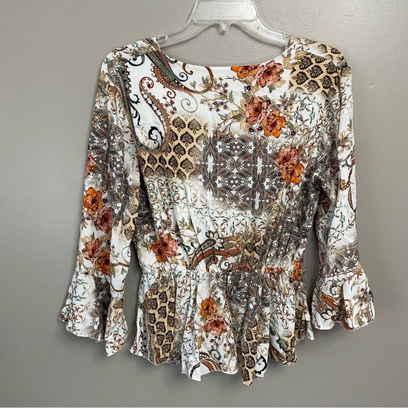 RoseMarine  Floral Print Blouse Made in Italy wrap top Y2K inspired lined Large - Picture 4 of 10